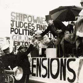 Band members and a float at an unidentified demonstration in Melbourne in 1962.