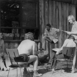 Participants at Strategy School, Camp Eureka, Yarra Junction, Victoria in 1982 [CONTACT THE UNIVERSITY OF MELBOURNE ARCHIVES TO VIEW THIS IMAGE].