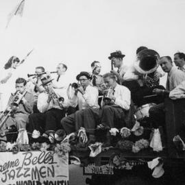 Graeme Bell's Jazzmen on a float in a 1947 May Day march.