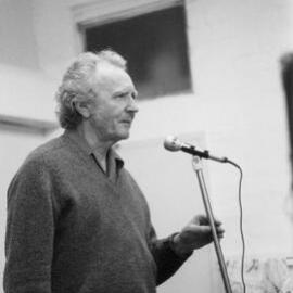 Noel Counihan speaking at a function at the Communist Party of Australia offices in Melbourne.