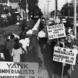 A demonstration outside United States Consulate against U.S. and Australian involment  in Vietnam.