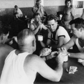 Ted McCormick and Ted Bull with others at  South Wharf, Melbourne.