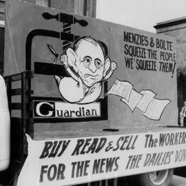 A float promoting the 'Guardian' newspaper at a May Day March in Melbourne.