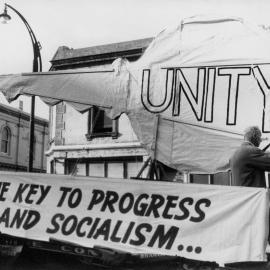 A float promoting unity as the key to progress and socialism, at a May Day March in Melbourne.