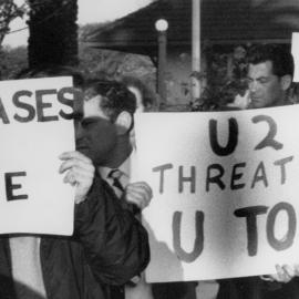 Demonstrators opposing United States spy plane flights and nuclear bases in Australia.