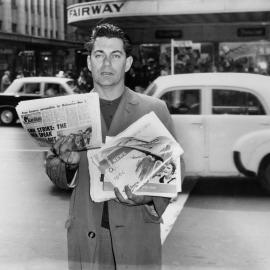 Roger Wilson selling the 'Guardian' newspaper in central Melbourne in 1964.