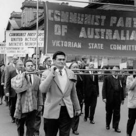 Communist Party banners being carried in the 1963 May Day March in Melbourne.