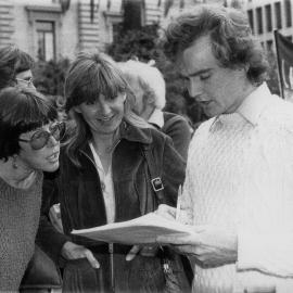 Bill Mountford and two unidentified women at an anti-uranium demonstration.