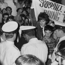 An anti-war demonstration at a meeting at Caulfield Town Hall in 1968.