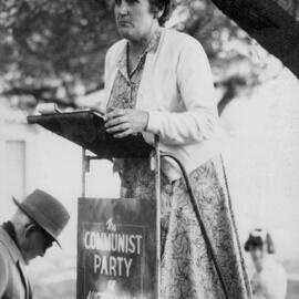 Elma O'Mara speaking at a 1963 International Women's Day event on Melbourne’s Yarra Bank.