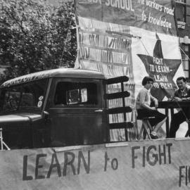 A float promoting a Marx School, in a May Day March in Melbourne.