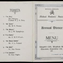 Melbourne University Medical Students' Society Annual Dinner Menu