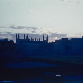 Old Wilson Hall from Swanston Street, University of Melbourne, June 1953.