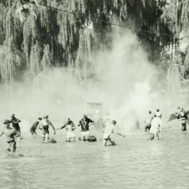 Students in lake, University of Melbourne, 1936.