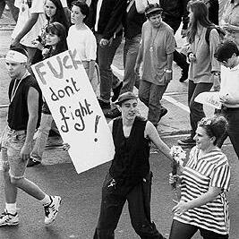 "Fuck don't fight" poster at Persian Gulf war protest march, 18th January 1991.
