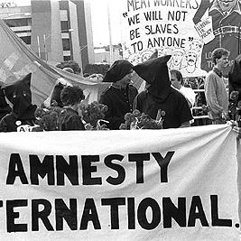 May Day, 1992 - "Amnesty International" banner.