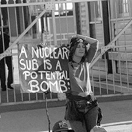 Banner at the rally against nuclear submarine, USS "Gurnard".