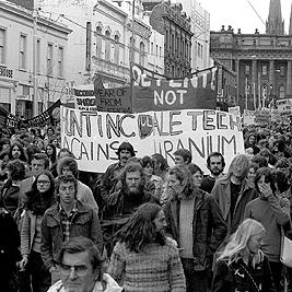 Banners at Movement Against Uranium Mining march, 3rd August 1978