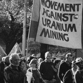 "Movement against Uranium Mining" banner at May Day rally, 1986