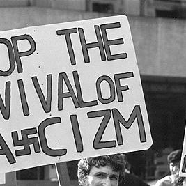 May Day, 1981 - "Stop the Revival of Facizm" banner.