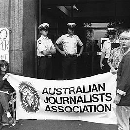 Australian Journalists' Association picket line in front of the Herald building, 1991.