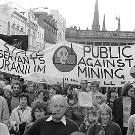 Banners at Movement Against Uranium Mining march, 3rd August 1978