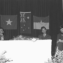 John Lloyd (right) speaking at the Reception for the Charge d' Affairs of the Embassy of the Democratic Republic of Vietnam, Nguyen Dy Nien