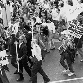 Posters at the second Persian Gulf war protest march, 25 January 1991.