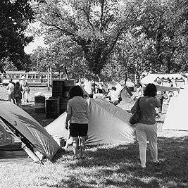 Tents outside U.S. consulate during Persian Gulf war protest, 14 January 1991.
