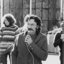Dr. Alan Roberts, physicist, Monash University, speaking at Hiroshima Day rally - 4/8/74