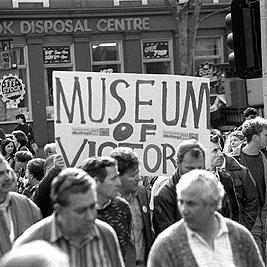 Public Sector Services union protest, 1992 - "Museum of Victoria" banner.