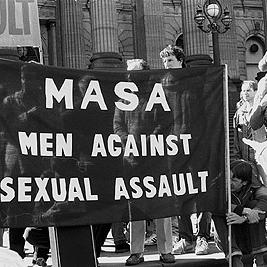 "MASA men against sexual assault" banner at Men Against Sexual Assault rally, 1st September 1990.
