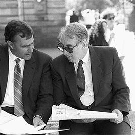 Michael David (defence) and Greg James (prosecution) at the war crimes trial of Ivan Ivanechko (Polyukhovich), March 1992.