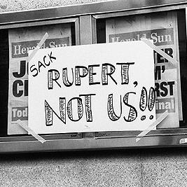 "Sack Rupert not us" poster at Australian Journalists' Association picket line, 1991.