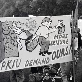 May Day, 1981 - Printing and Kindred Industries Union (PKIU) banner.