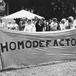 Anti-racism rally and march through Melbourne, 8th December 1996 - "Homodefactos" banner.
