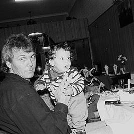 Kim Dalton and Max at Les Dalton's 70th birthday, 1990.