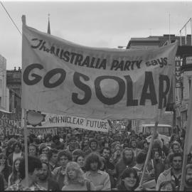 Banners at Movement Against Uranium Mining march, 3rd August 1978