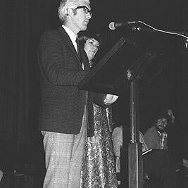 Bevan Ramsden at Defend the ABC meeting, Melbourne Town Hall, 23rd November 1976
