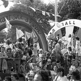 Floats at the People for Nuclear Disarmament (PND) Palm Sunday rally, April 1987.