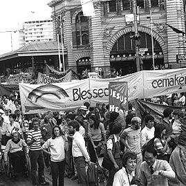 Marchers at Palm Sunday rally, April 1984.