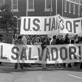 May Day, 1981 - "U.S. Hands Off El Salvador" banner.