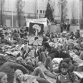 Lie in at the City Square, part of the Hiroshima Day march from Frankston to Melbourne - 1975.