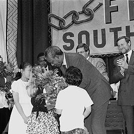 Nelson Mandela greets children at Melbourne Town Hall, 25th October 1990.