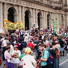 Australian International Defence and Equipment Exhibition (AIDEX) protest in Melbourne, 16 November 1991.