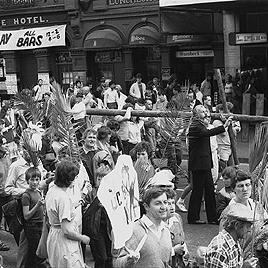 Banner at Palm Sunday rally, April 1984.