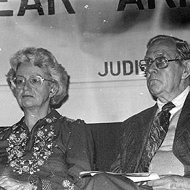 Patrick White and Judith Wright at a Nuclear Arms Race meeting.