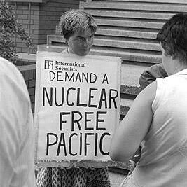 Nuclear-Free Pacific demonstration - Nuclear Free Pacific banner.