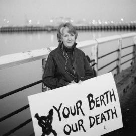 Joan Coxsedge at the USS Goldsborough nuclear warship protest, 1982.