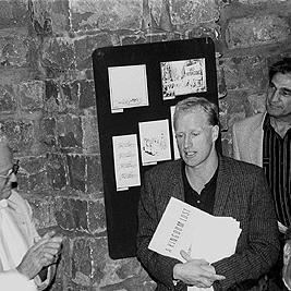 Clifton Pugh, Bill Williams and Gerard Kennedy at the Arts Action for Peace and People for Nuclear Disarmament Arts Festival, 1990.